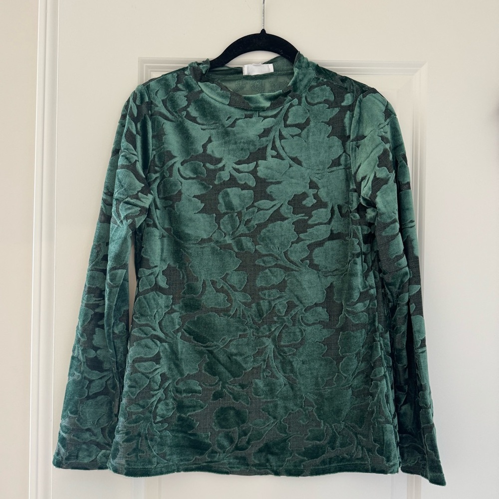 GRACE & LACE | Velvet Long Sleeve Top in Green